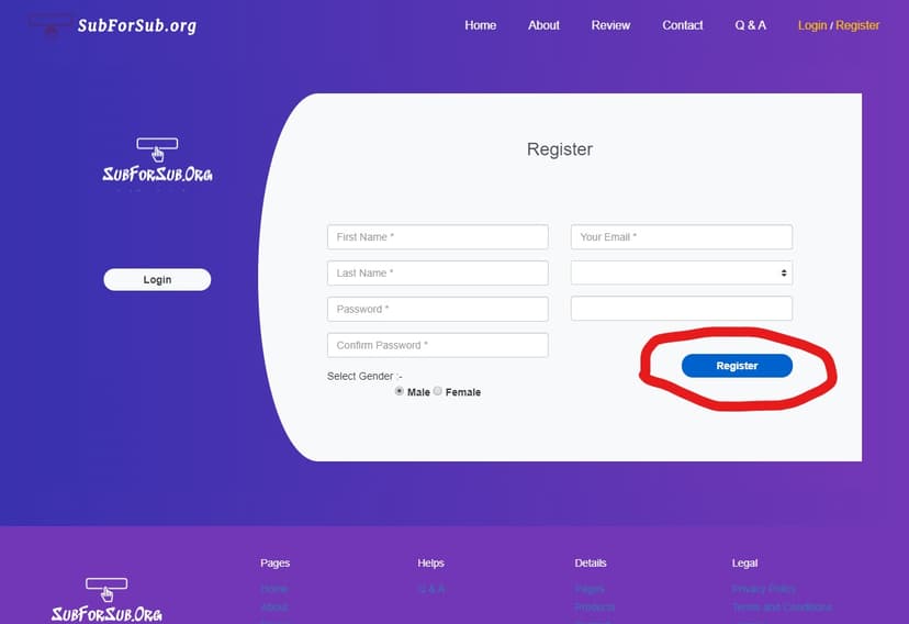 SubForSub Registration Screenshot